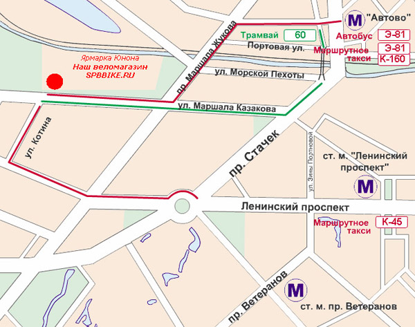 Схема проехда к магазину SpbBike.ru на карте